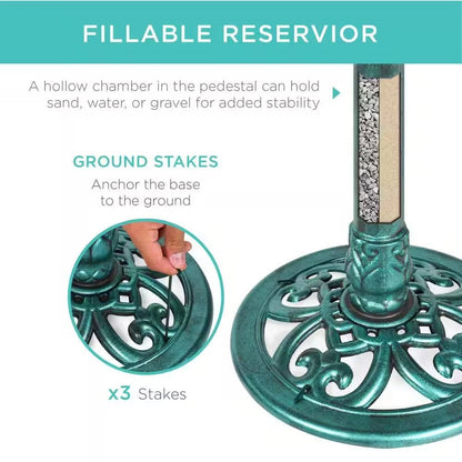 Outdoor Polyresin Bird Bath in Rustic Aged Green Copper Bronze Finish