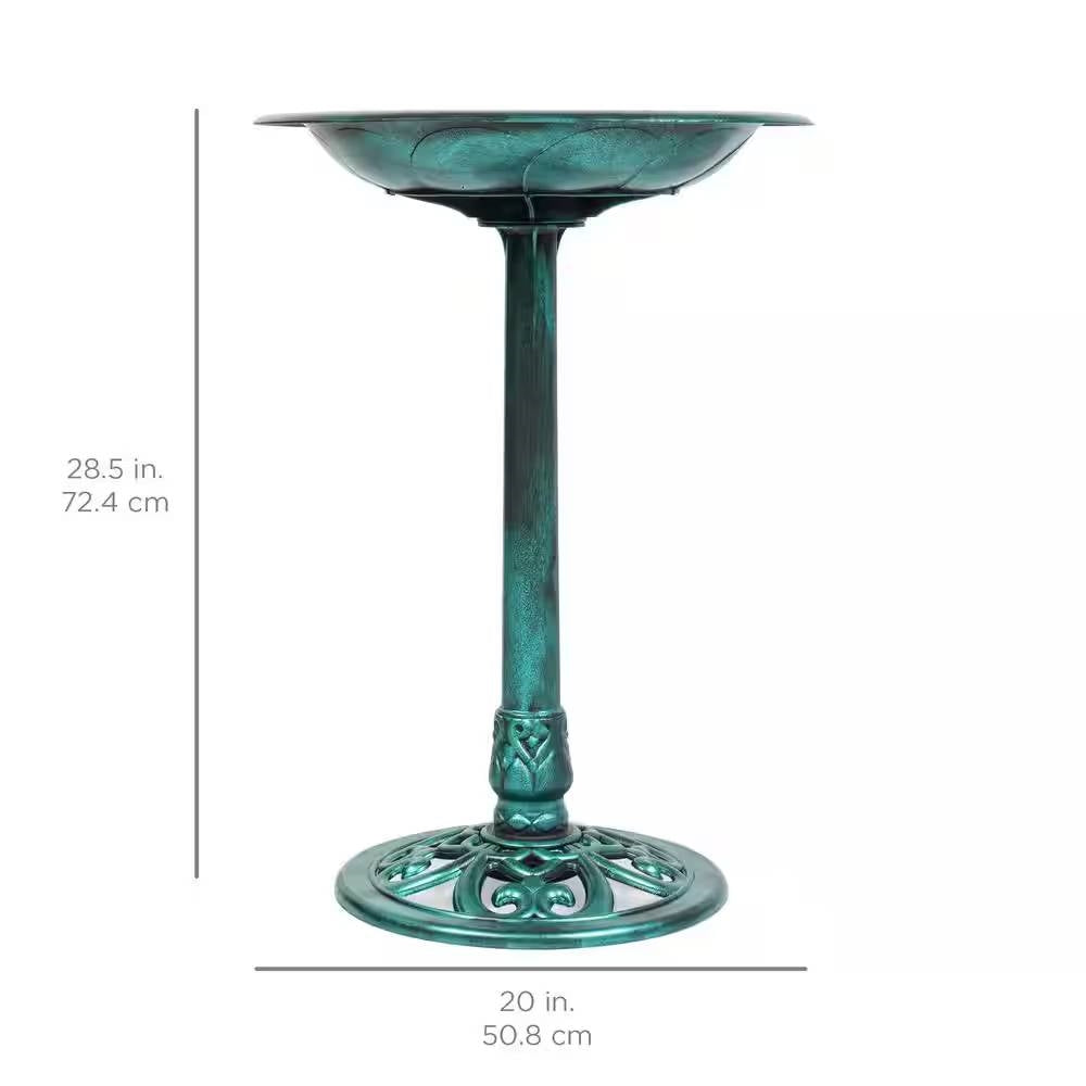 Outdoor Polyresin Bird Bath in Rustic Aged Green Copper Bronze Finish