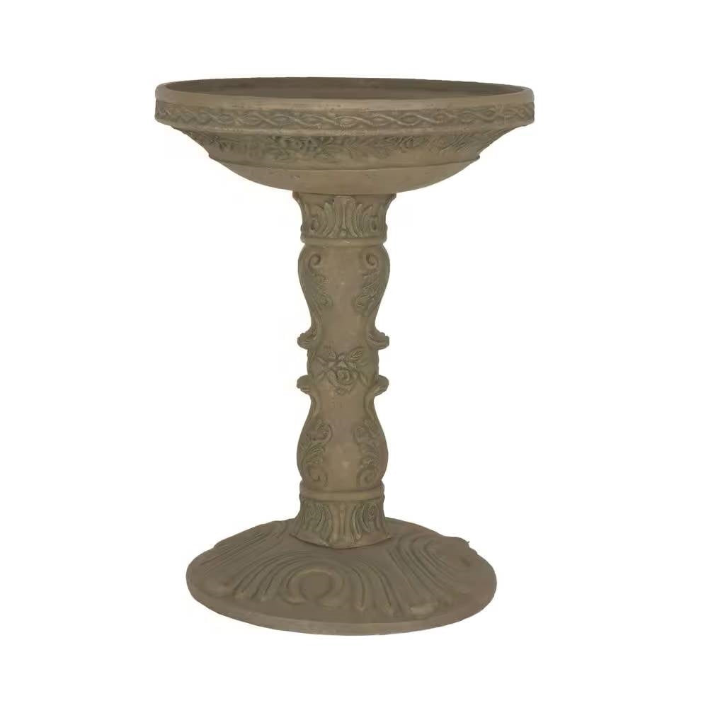 Outdoor Fiberglass Bird Bath in Aged Granite Stone Finish