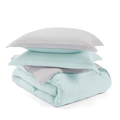 Full/Queen size 3-Piece Microfiber Reversible Comforter Set Aqua Blue and Grey