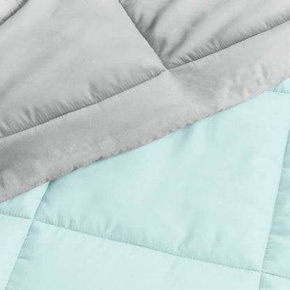 Full/Queen size 3-Piece Microfiber Reversible Comforter Set Aqua Blue and Grey