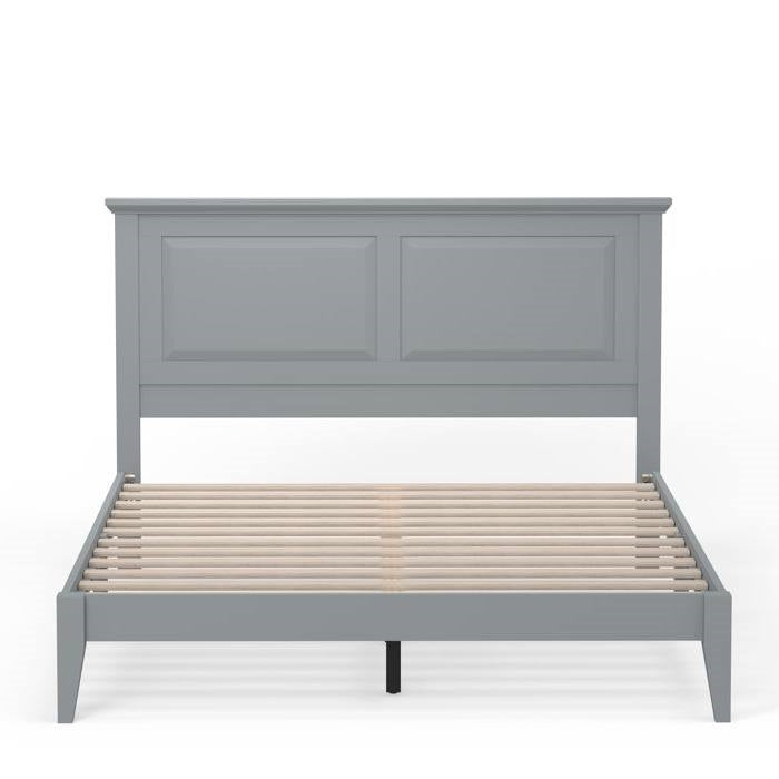 Queen Traditional Solid Oak Wooden Platform Bed Frame with Headboard in Grey