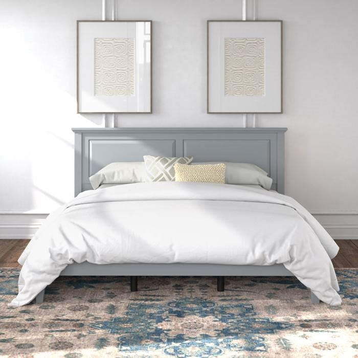 King Traditional Solid Oak Wooden Platform Bed Frame with Headboard in Grey