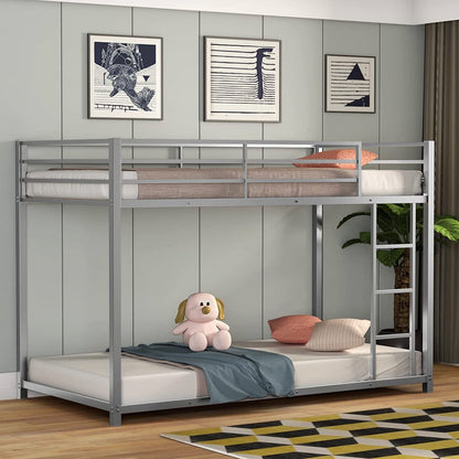 Twin over Twin Low Profile Modern Bunk Bed in Silver Metal Finish