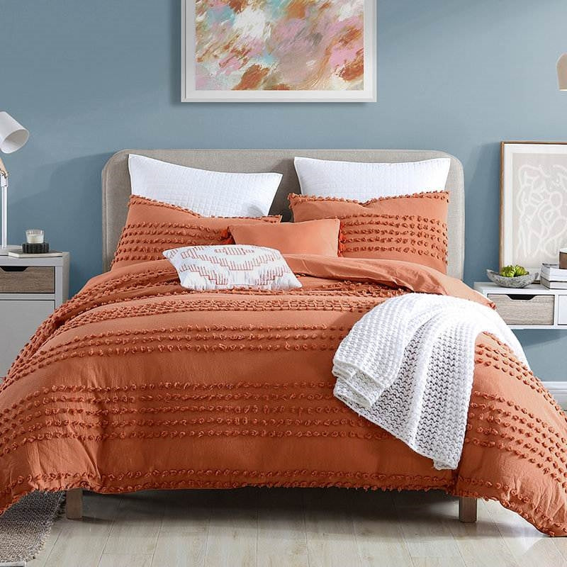 King size 5-Piece 100-Percent Cotton Clip Dot Comforter Set in Brick Orange