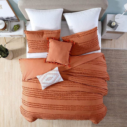 King size 5-Piece 100-Percent Cotton Clip Dot Comforter Set in Brick Orange