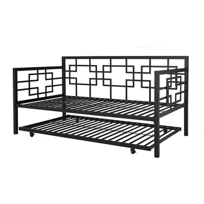 Black Metal Daybed Frame with Twin Pull-Out Trundle Bed