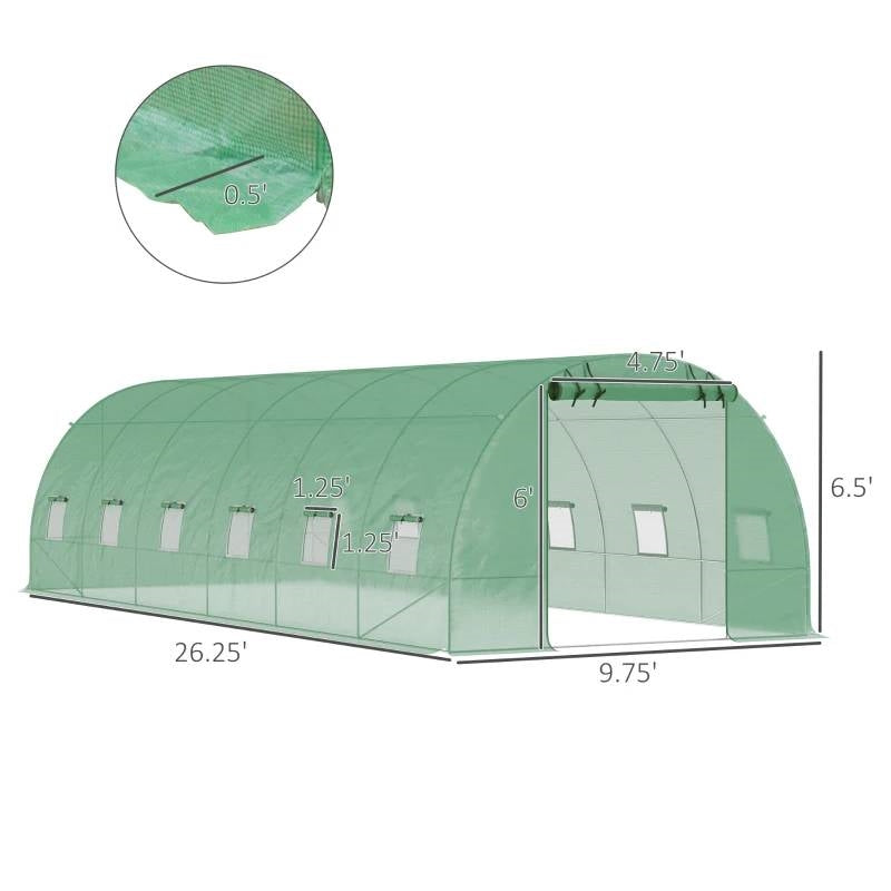 26.2 ft x 9.7 ft Outdoor Walk-in Greenhouse with Green PE Cover and Steel Frame