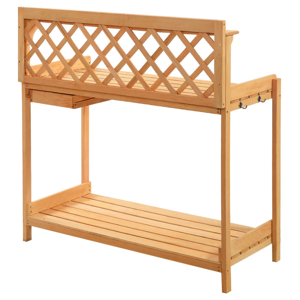 Outdoor Home Garden Wooden Potting Bench with Storage Drawer