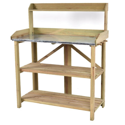 Outdoor Garden Workstation Potting Bench with Metal Top