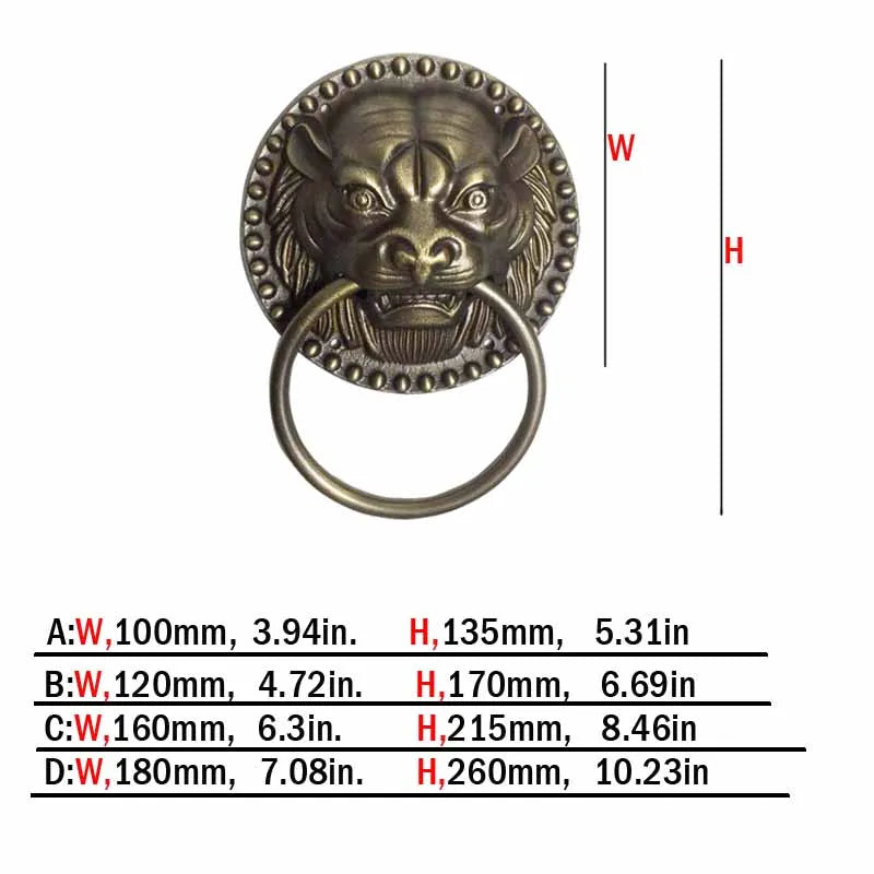 1pcs Old-Style Solid Wood Door Knocker Tiger head Front Door Knock Lion Head Copper Handle Ancient Villa Outdoor Ring Knob