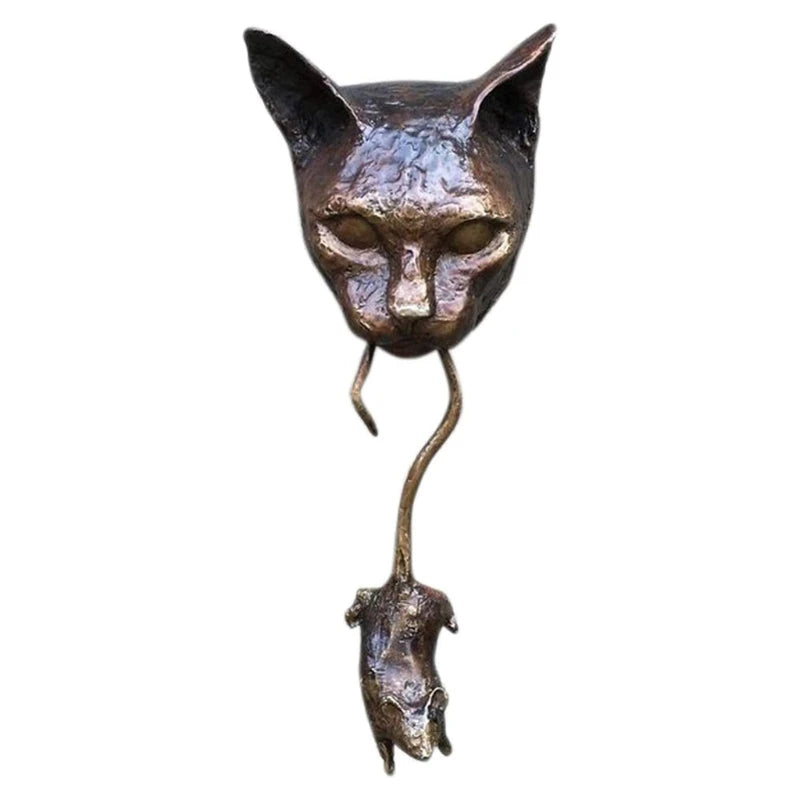 Wall Hangings Lovely Cat Door Knocker Sculpture Cat & Mouse Ornaments Decoration Outdoor Garden Sculpture Home