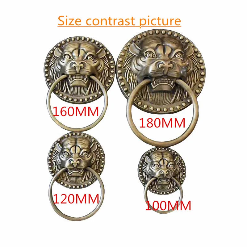 1pcs Old-Style Solid Wood Door Knocker Tiger head Front Door Knock Lion Head Copper Handle Ancient Villa Outdoor Ring Knob