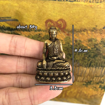 Retro Brass Buddha Sakyamuni Statue Mini Portable Pocket Sitting Buddha Sculpture Home Decor Office Desk Decorations Ornaments