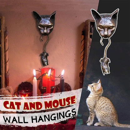 Wall Hangings Lovely Cat Door Knocker Sculpture Cat & Mouse Ornaments Decoration Outdoor Garden Sculpture Home