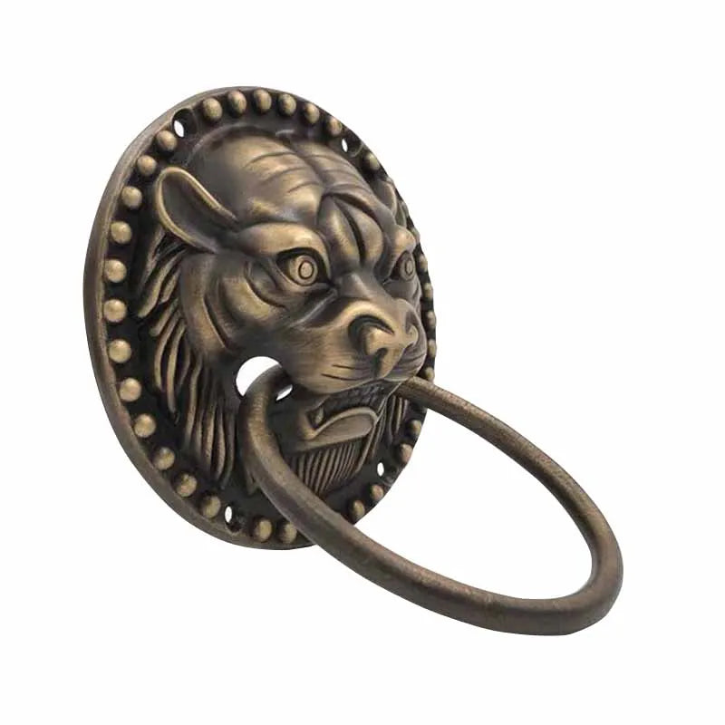 1pcs Old-Style Solid Wood Door Knocker Tiger head Front Door Knock Lion Head Copper Handle Ancient Villa Outdoor Ring Knob