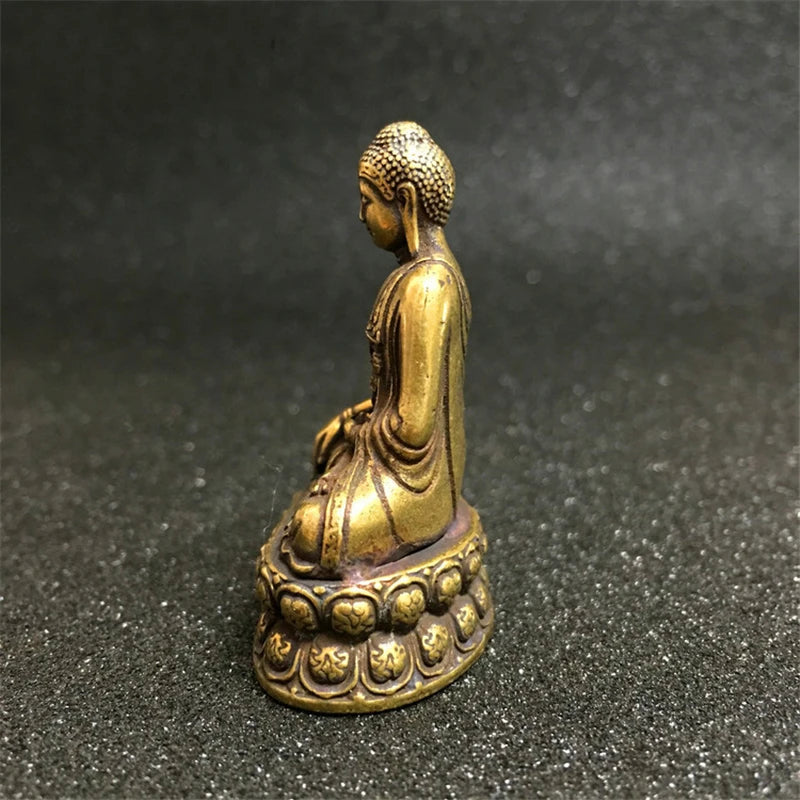 Retro Brass Buddha Sakyamuni Statue Mini Portable Pocket Sitting Buddha Sculpture Home Decor Office Desk Decorations Ornaments