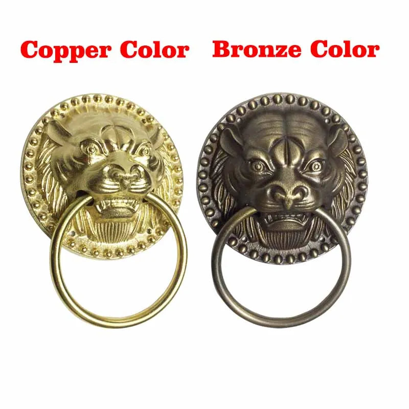 1pcs Old-Style Solid Wood Door Knocker Tiger head Front Door Knock Lion Head Copper Handle Ancient Villa Outdoor Ring Knob