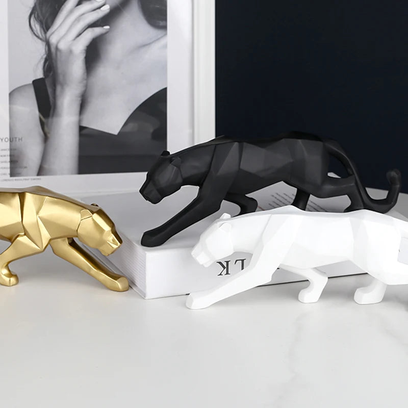 Black panther animal statue Resin abstract Geometric Style Decor Crafts Modern home livingroom office desktop Sculpture Ornament