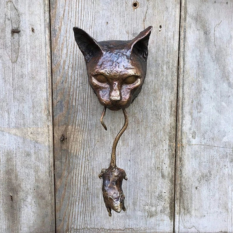 Wall Hangings Lovely Cat Door Knocker Sculpture Cat & Mouse Ornaments Decoration Outdoor Garden Sculpture Home