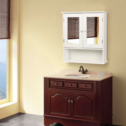 White 2-Door Mirrored Medicine Cabinet with Open Shelf