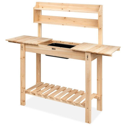 Outdoor Garden Wood Potting Bench Expandable Top with Food Grade Plastic Sink