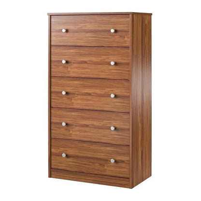 Modern 5-Drawer Bedroom Chest Dresser in Rustic Brown Wood Finish