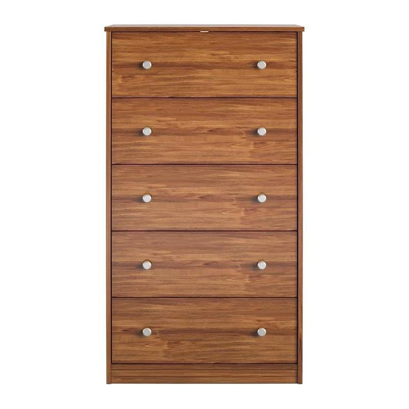 Modern 5-Drawer Bedroom Chest Dresser in Rustic Brown Wood Finish