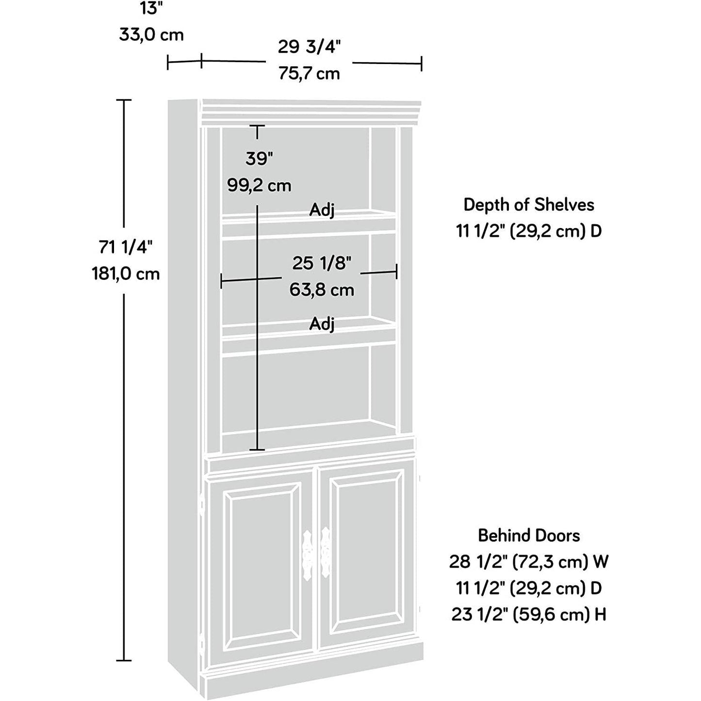 71-inch High 3-Shelf Wooden Bookcase with Storage Drawer in Cherry Finish