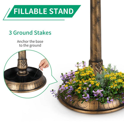 Outdoor Garden Birdbath in Bronze Finish with Solar Light