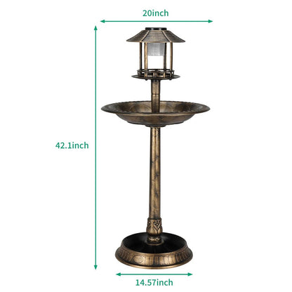 Outdoor Garden Birdbath in Bronze Finish with Solar Light