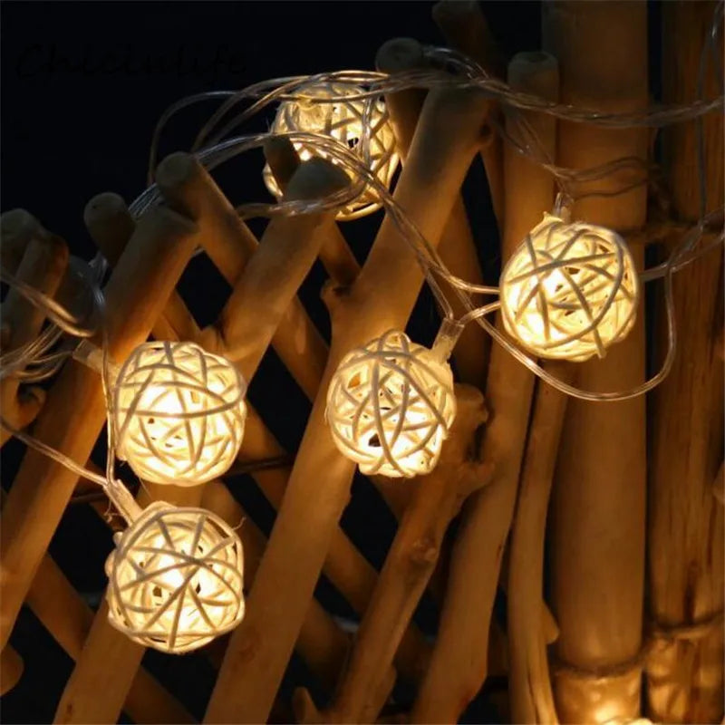 Chicinlife 1.2m 10 Led Rattan Balls String Lights Christmas Outdoor Garland Wedding Birthday Party Decoration Fairy String Light