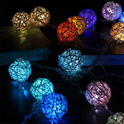 Chicinlife 1.2m 10 Led Rattan Balls String Lights Christmas Outdoor Garland Wedding Birthday Party Decoration Fairy String Light