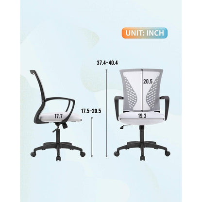 White Modern Mid-Back Office Desk Chair Ergonomic Mesh with Armrest on Wheels