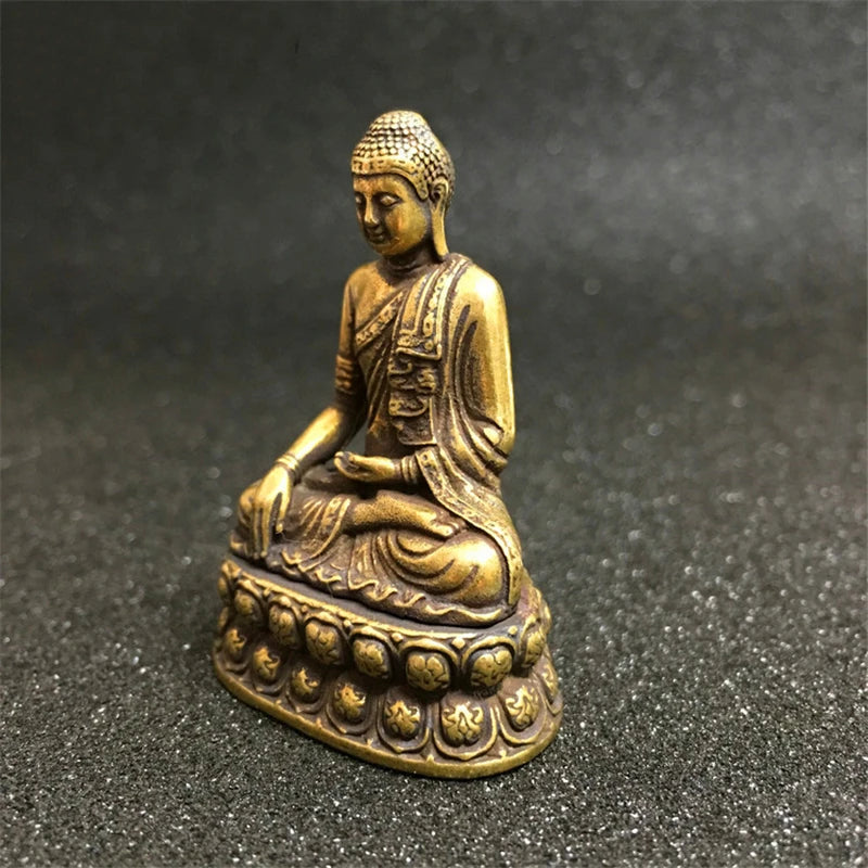 Retro Brass Buddha Sakyamuni Statue Mini Portable Pocket Sitting Buddha Sculpture Home Decor Office Desk Decorations Ornaments