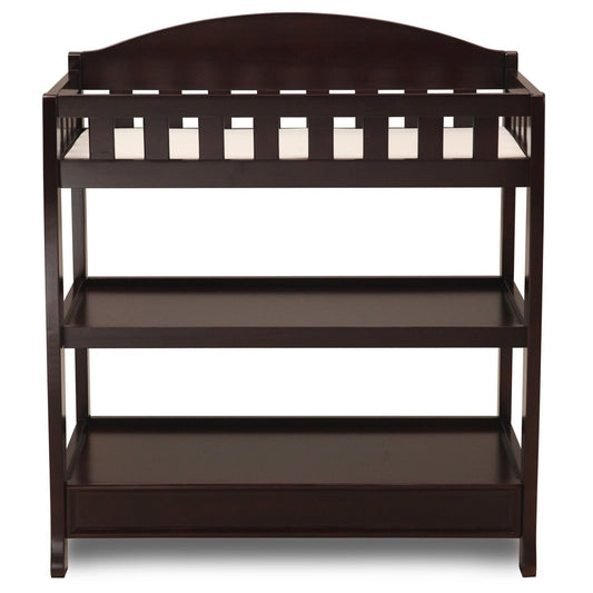 Modern Dark Brown Wooden Baby Changing Table with Safety Rail Pad and Strap