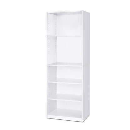 Modern 5-Shelf Bookcase in White Wood Finish