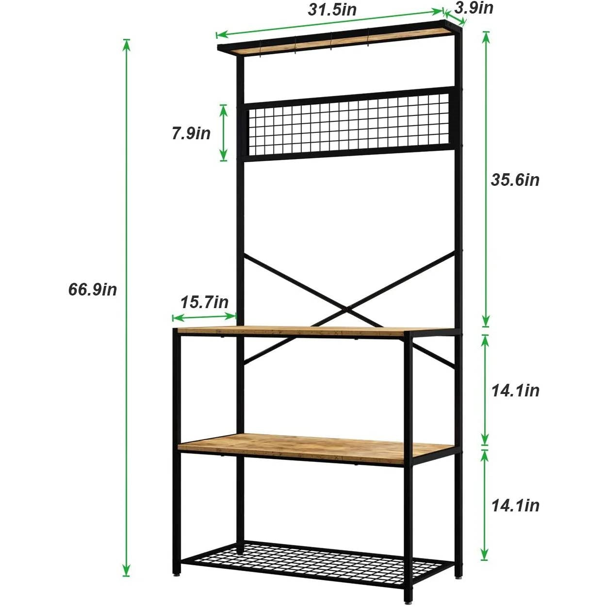 Modern Metal Wood 4-Shelf Kitchen Baker's Rack Microwave Stand