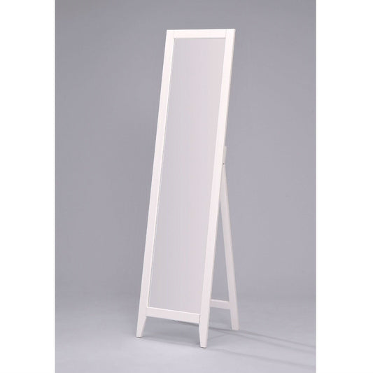 Contemporary Bedroom Floor Mirror in White Wood Finish