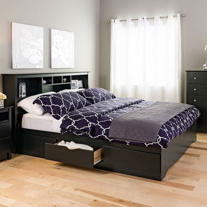 King size Black Wood Platform Bed Frame with Storage Drawers