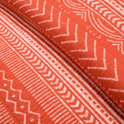 King size Scandinavian Chevron Orange White Stripe Reversible Cotton Quilt Set