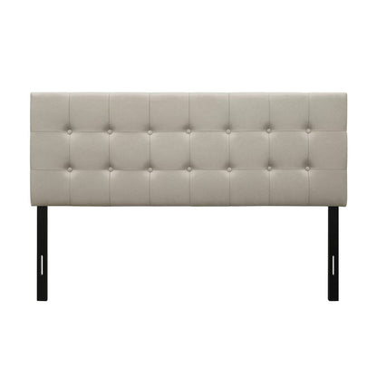 King Button-Tufted Headboard in Light Grey Beige Taupe Upholstered Fabric