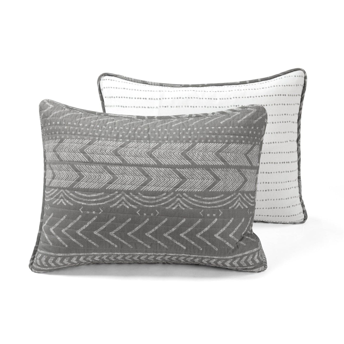 King Size Scandinavian Dark Grey Chevron Stripe Reversible Cotton Quilt Set