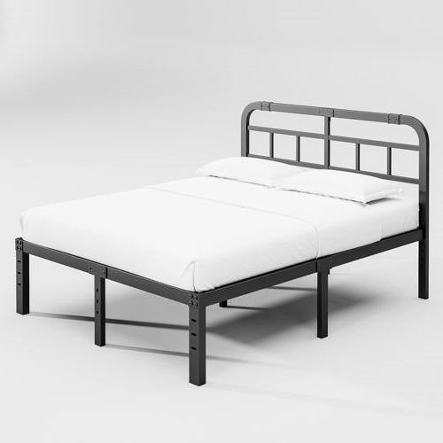 King Size Heavy Duty Black Metal Platform Bed Frame with Headboard