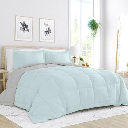 King/Cal King 3-Piece Microfiber Reversible Comforter Set Aqua Blue and Grey