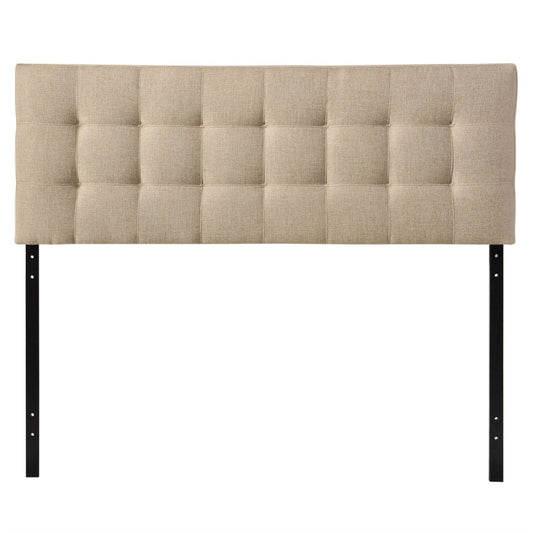 King size Beige Fabric Upholstered Mid-Century Style Headboard