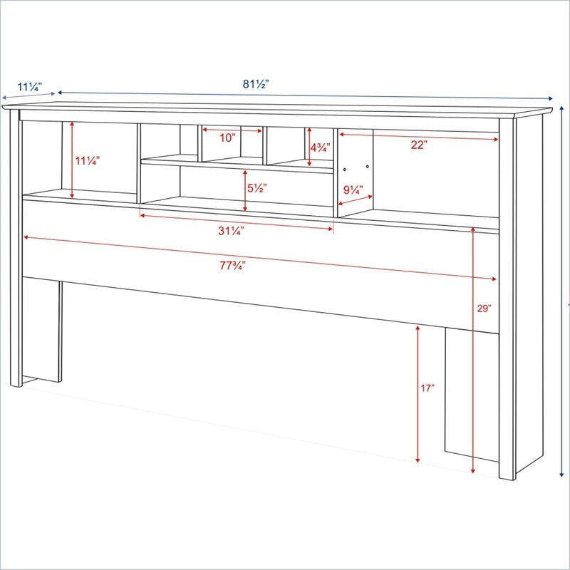 King size Bookcase Headboard in Black Wood Finish