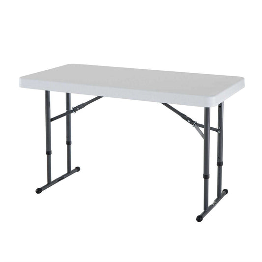 Adjustable Height 4-Foot Commercial Folding Table with White HDPE Top