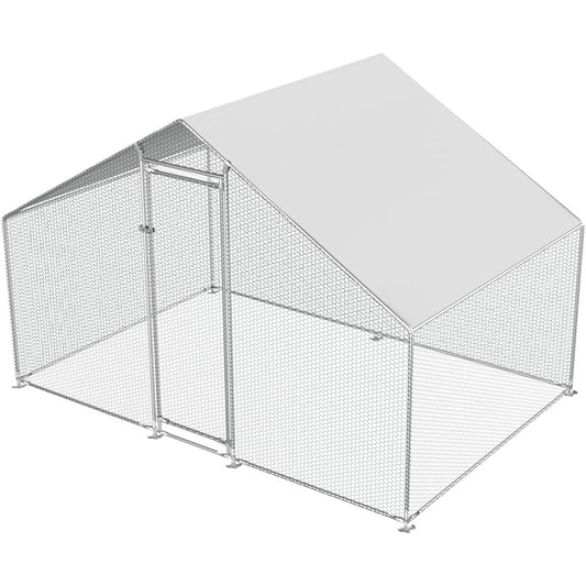 9.8 Ft x 6.5 Ft Outdoor Metal Walk-in Chicken Coop Cage with Waterproof Cover