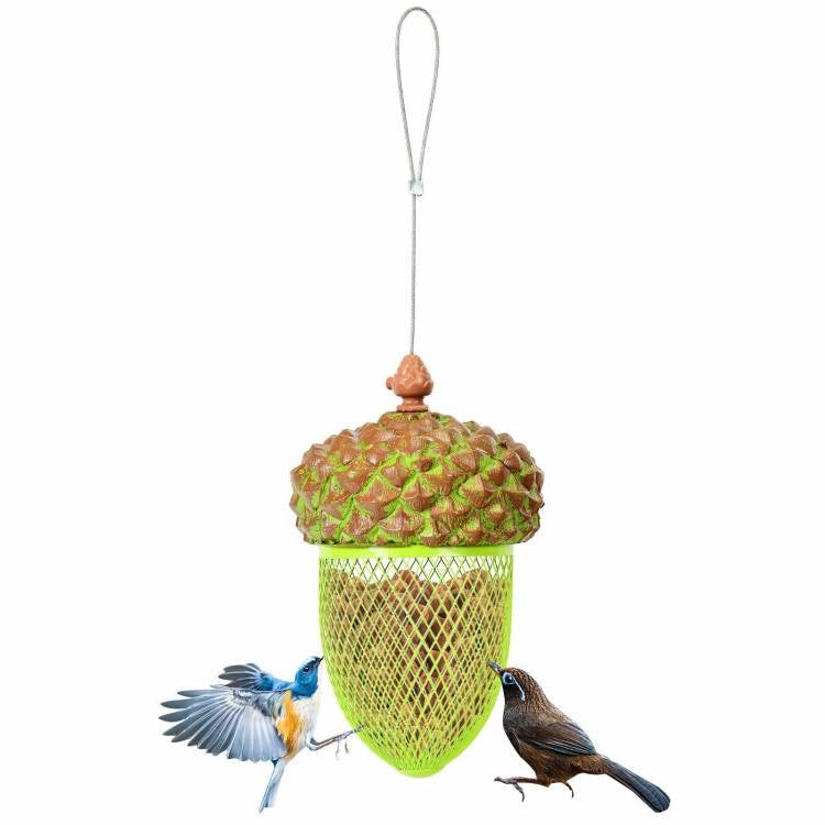 Outdoor Metal Mesh Bird Feeder with Metal Acorn Roof